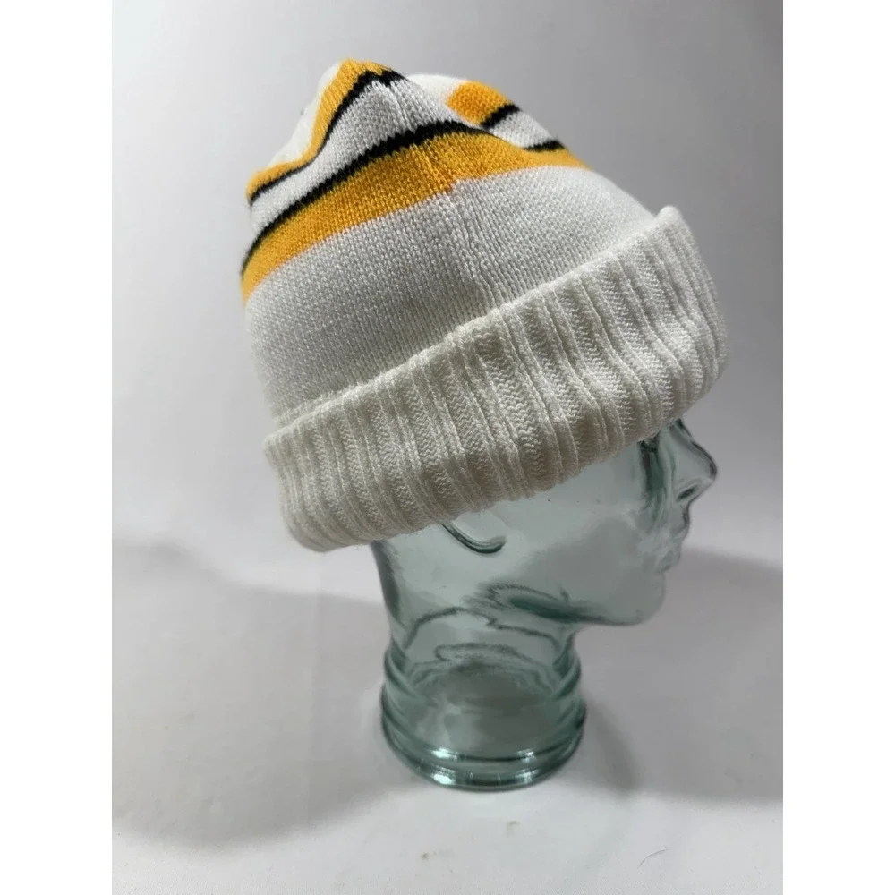 Vintage Boston Bruins Beanie White Stripe‎ NHL Hockey Streetwear Knit Cap